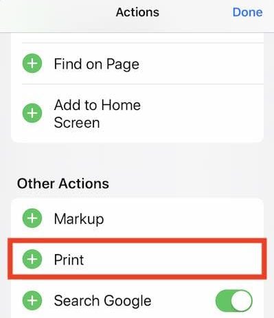 Safari Print function missing in iOS 13