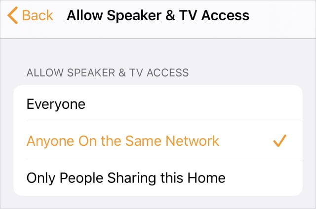 Allow TV & Speaker Access to Anyone On the Same Network Home app settings