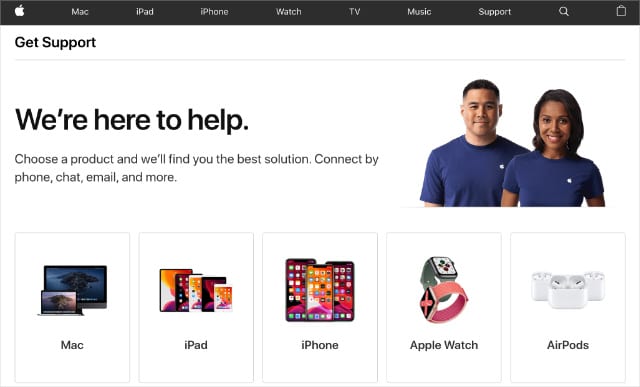 Apple Get Support website home page