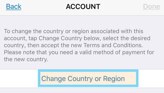 change country or region for Apple ID