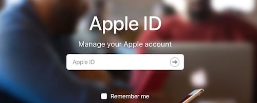 Screenshot of the Apple ID sign in page