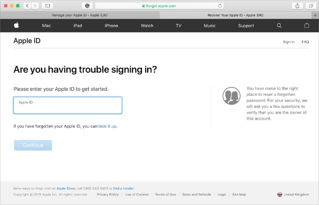 Apple iForgot website asking for Apple ID username