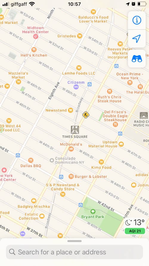 Apple Maps showing Times Square