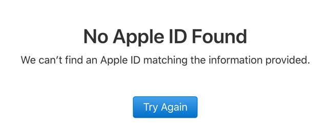 no Apple ID found in Apple's checker tool