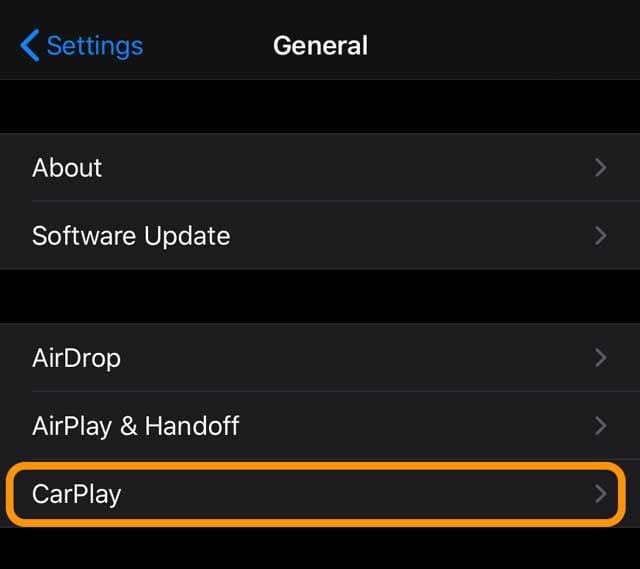 Settings > General > CarPlay in iOS 13+
