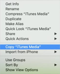 Copy iTunes Media option in control-click menu