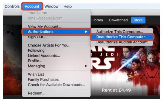 Deauthorize iTunes screenshot