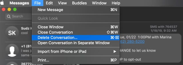 Mac message app delete entire conversation
