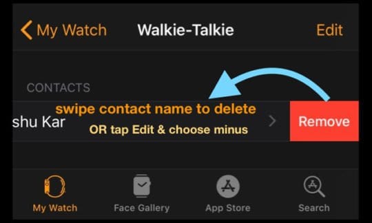 remove contact from Walkie Talkie app via iPhone