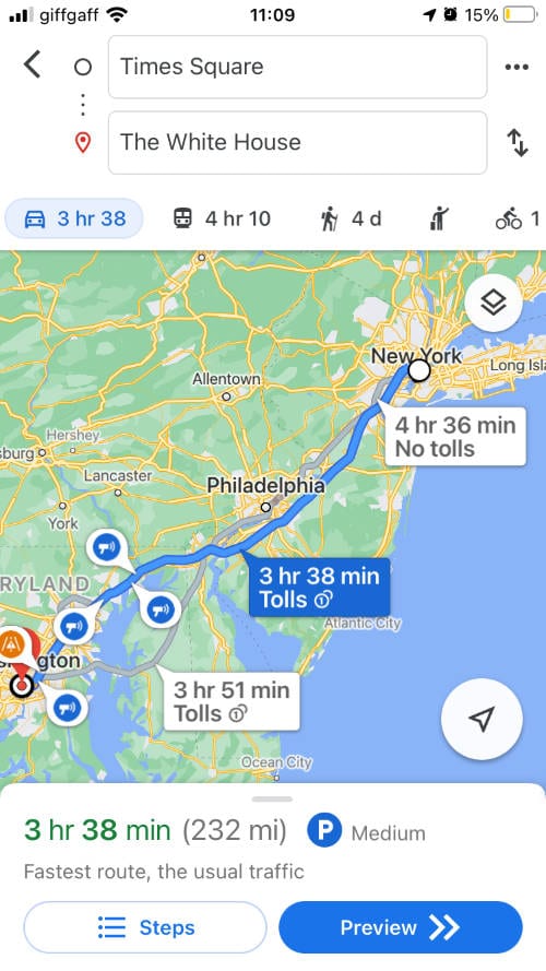Directions in Google Maps