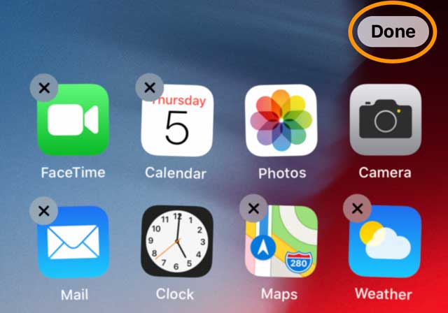 Done button when rearranging or deleting apps on home screen iPhone