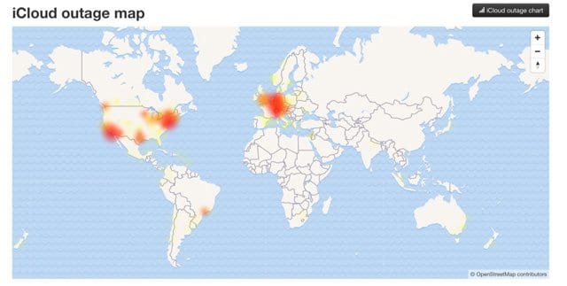 live iCloud outage map on down detector