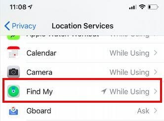 Location services in Find my app