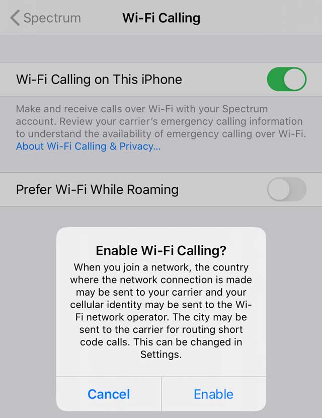 turn on WiFi calling on iPhones