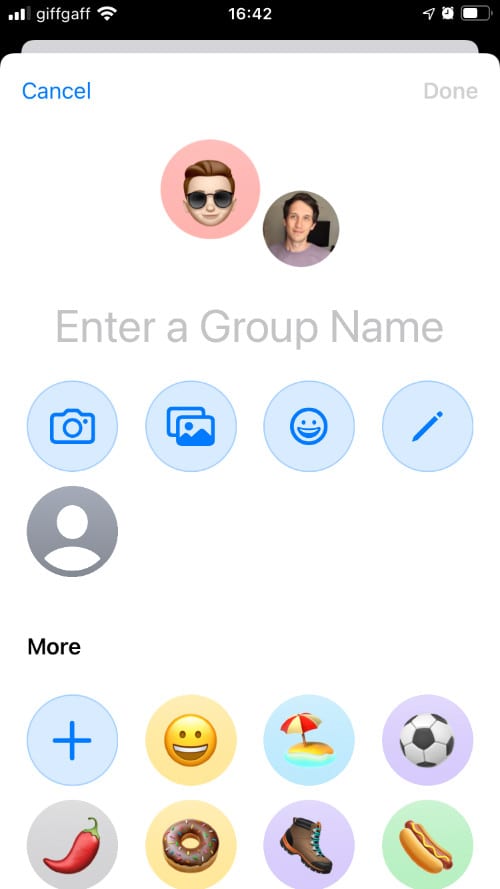 Enter a Group Name page for group message