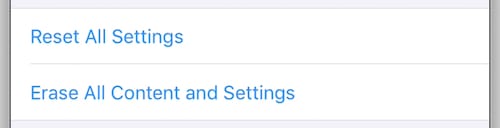 Erase All Content and Settings option in iOS.