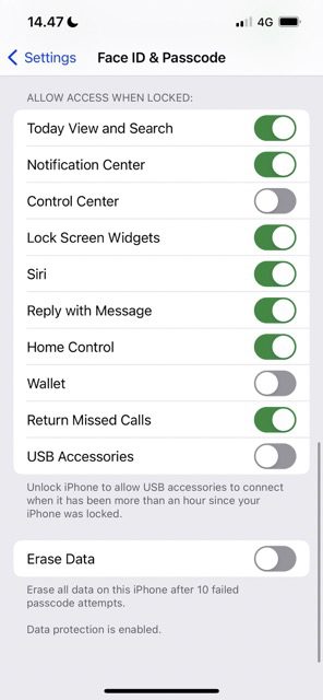 screenshot showing how to access erase data on ios