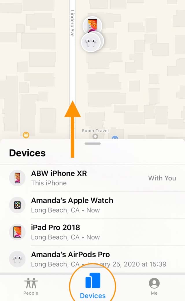 AirPods in the find my app on iPhone