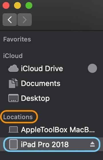 macOS Catalina Locations for iPhone iPad and iPod in Finder app