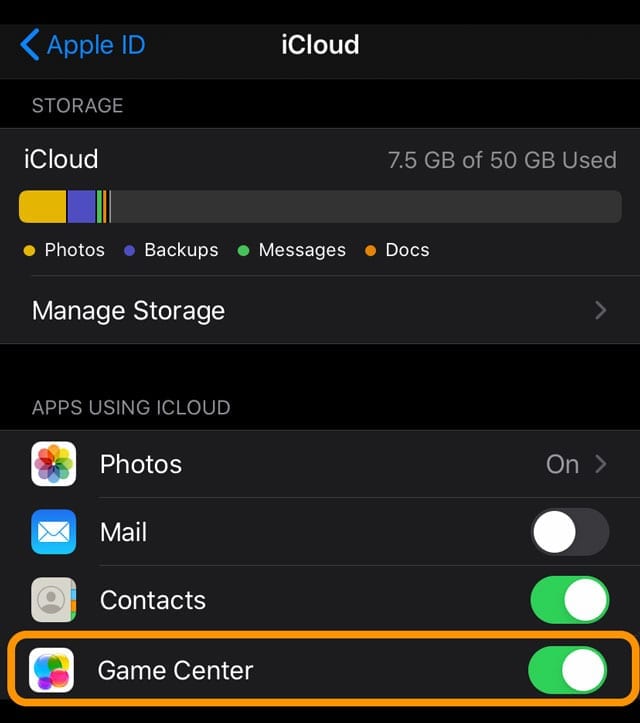 iCloud Game Center setting iPhone, iPad, iPod