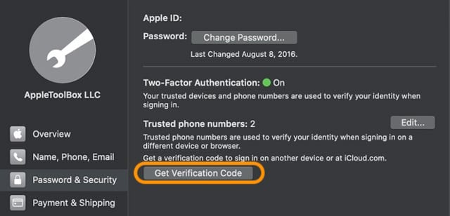 get a iCloud or Apple ID verification code on a Mac