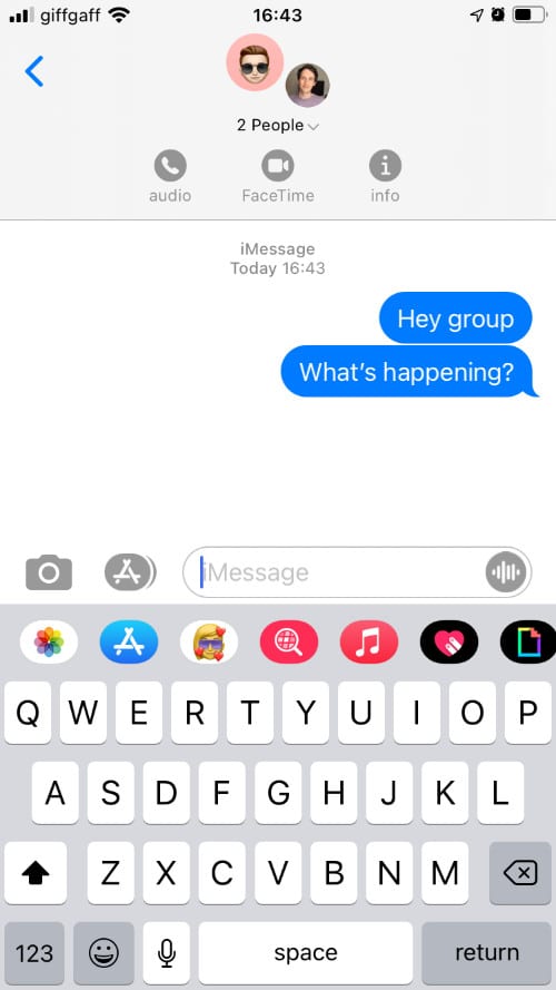 Group Message showing Info button