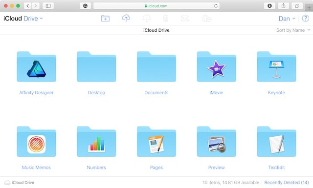 iCloud Drive on the website