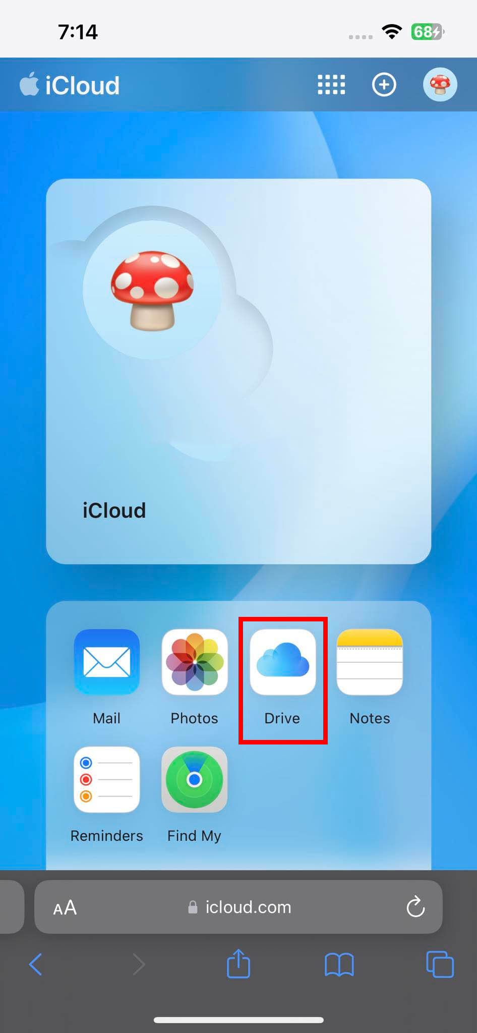 iCloud Home Screen
