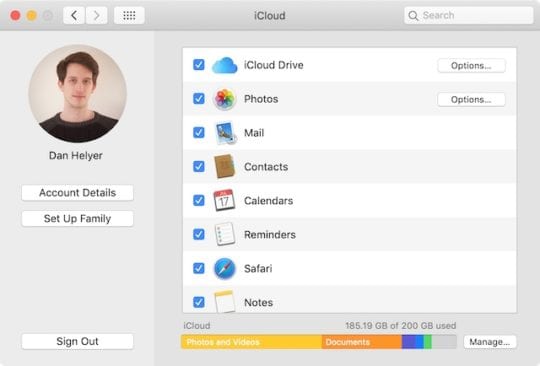 iCloud settings in macOS