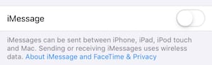 iMessage is turned off to save cellular data.