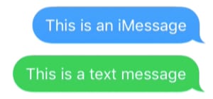 Blue iMessage above a green text message.