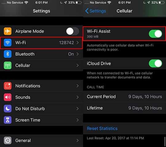 iOS 13 Battery - Wi-Fi Assist