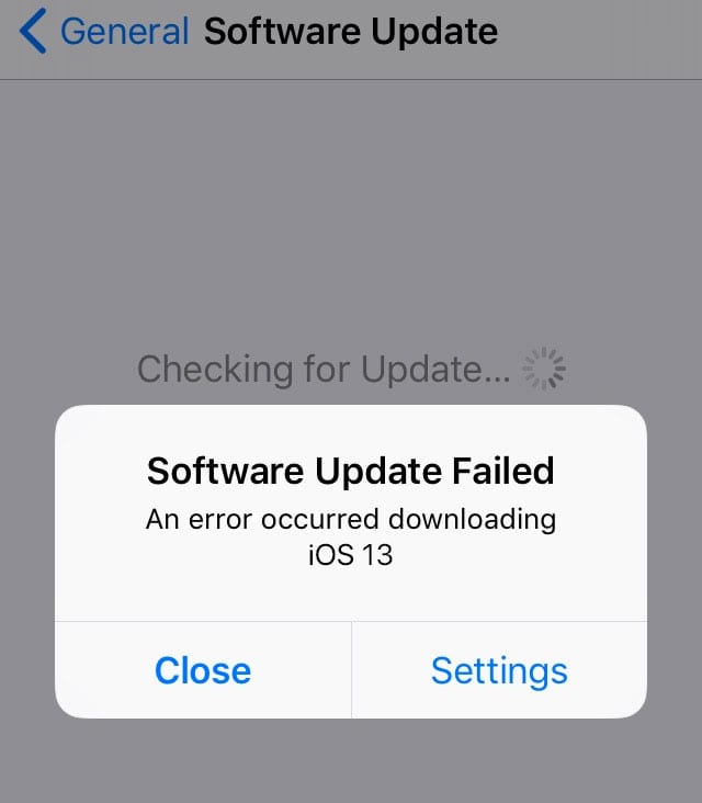 software update failed for iOS 13 and IPadOS