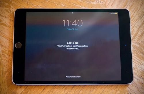iPad in Lost Mode displaying your preset message.