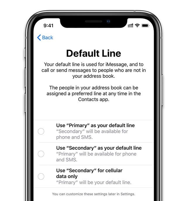 select default line on iPhones with dual sims message