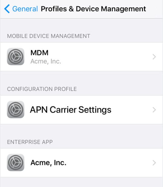 Profiles and Device Management on iPhone