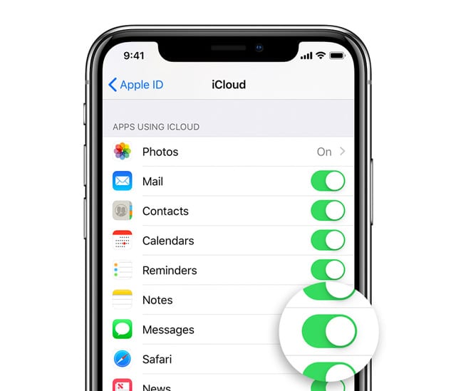turn on Messages in iCloud
