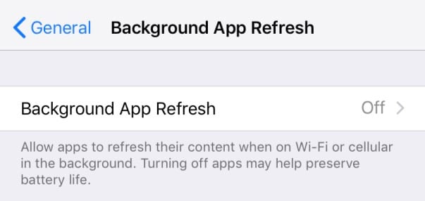 background app refresh off on iPhone iOS