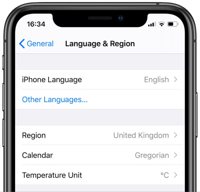 iPhone Language & Region Settings with English Language