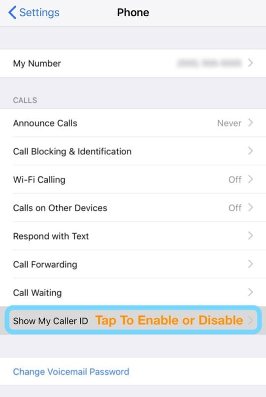 Change Caller ID Setting on iPhone