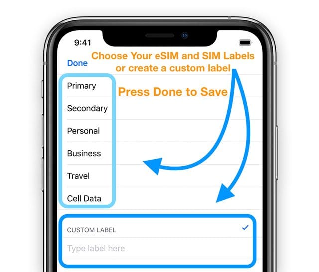 Label your Sim, Dual SIM, and eSIM plans on iPhone