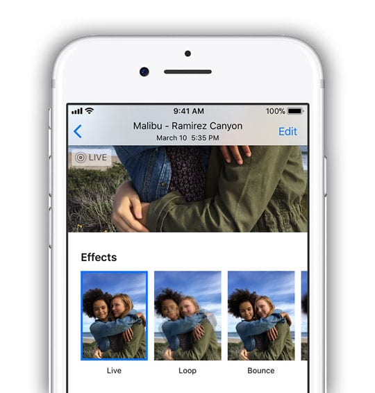 motion effect options for Live Photos on iPhone in Photos App