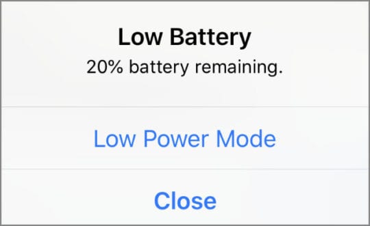 Low Battery alert with Low Power Mode