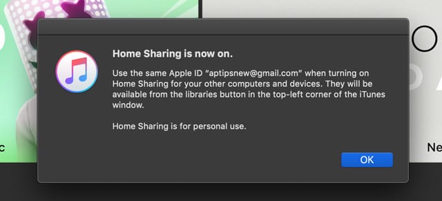 Mac Pop Up Home Sharing Now On