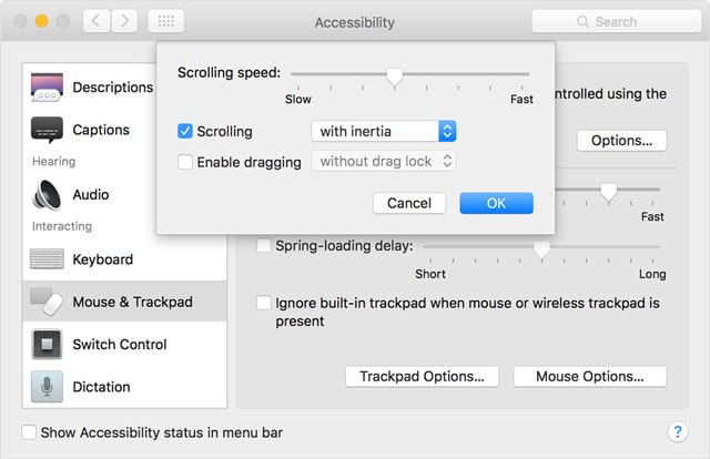 mac trackpad accessibility settings