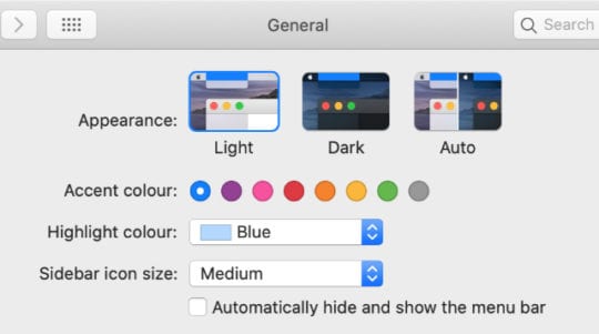 macOS Catalina Light mode System Preferences