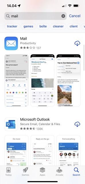 The Mail app visible in the App Store