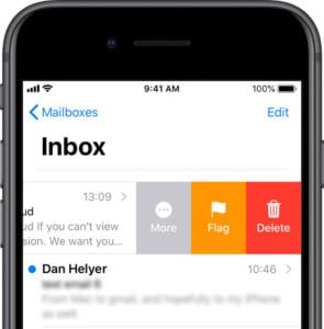 Mail on iPhone swiping to delete a message