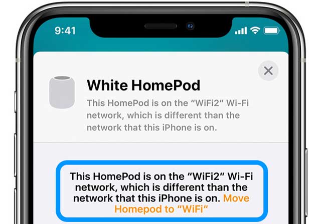 move homepod wifi network