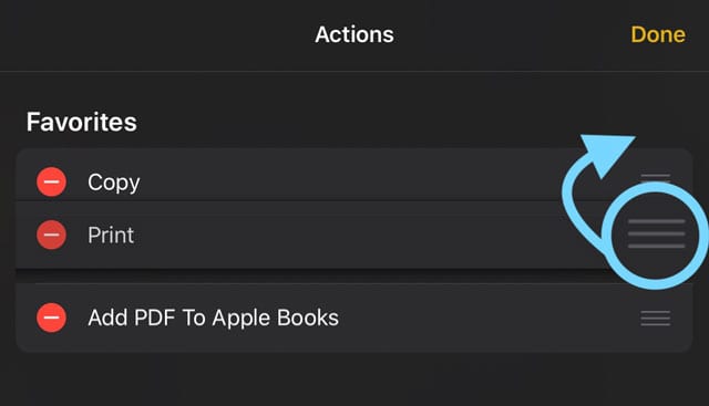 move print to your share sheets favorite actions iOS 13 and IPadOS